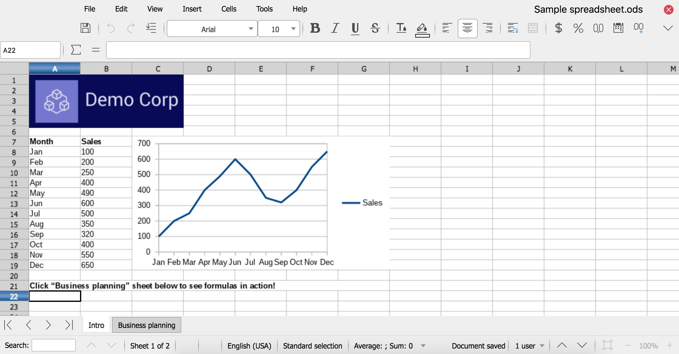 Zrzut ekranu programu LibreOffice Online Calc