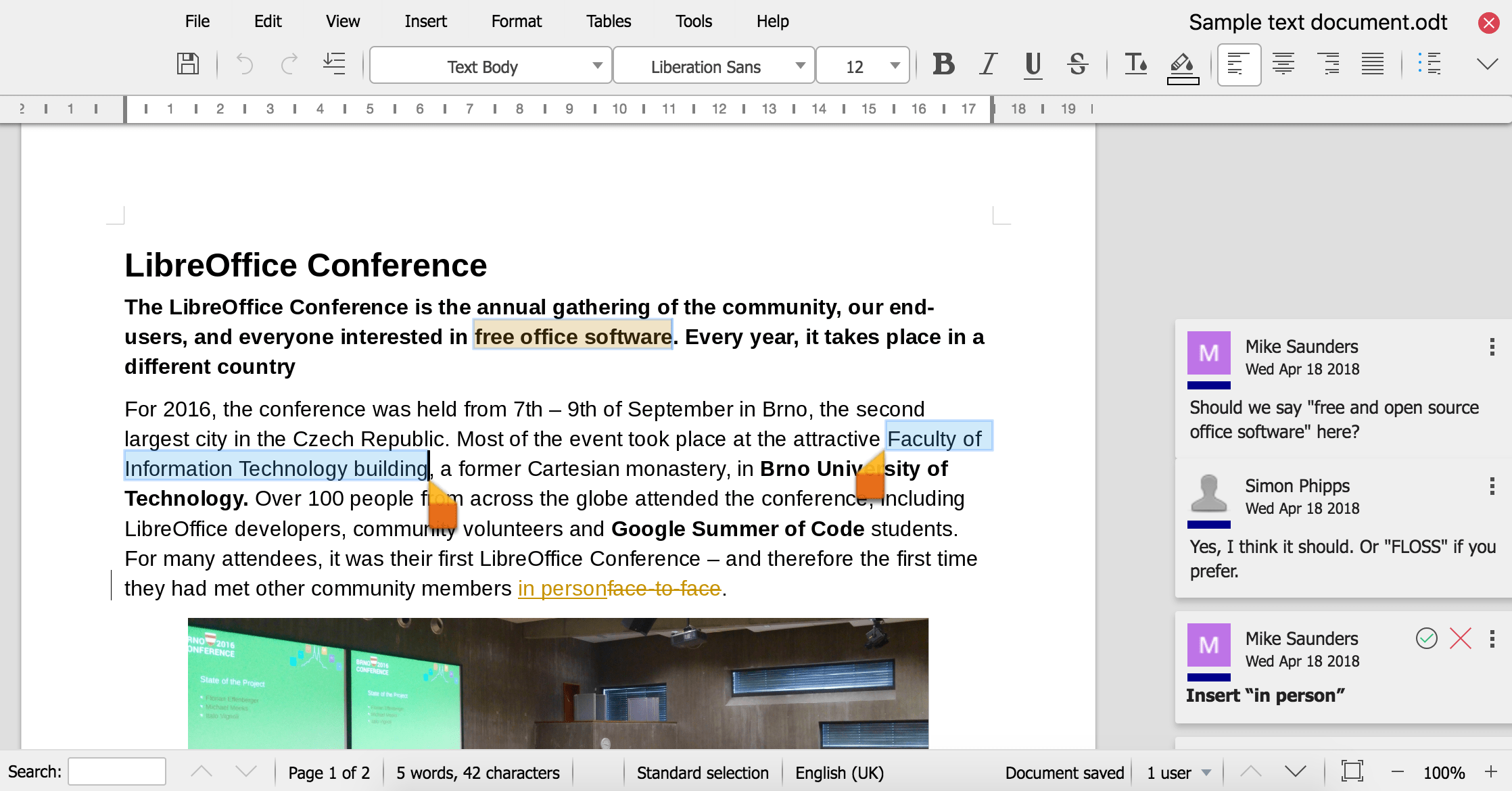 Zrzut ekranu programu LibreOffice Online Writer